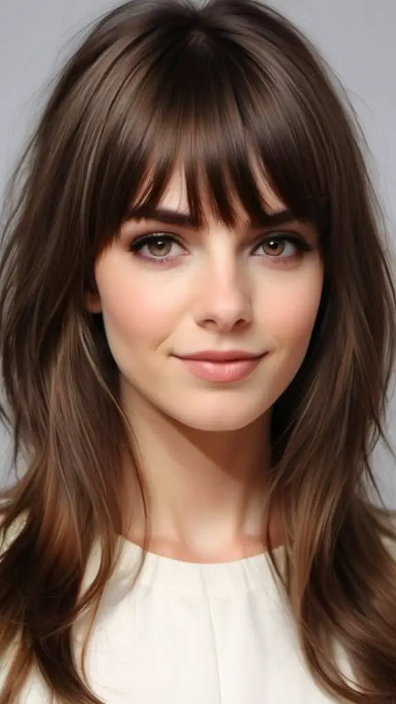 Grown-Out Bangs Long Brown Hairstyles