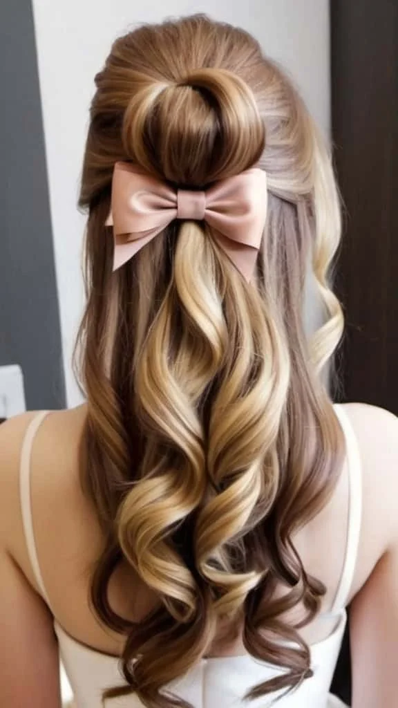 Half-Up Bow Half Up Half Down Hairstyles for Short Hair