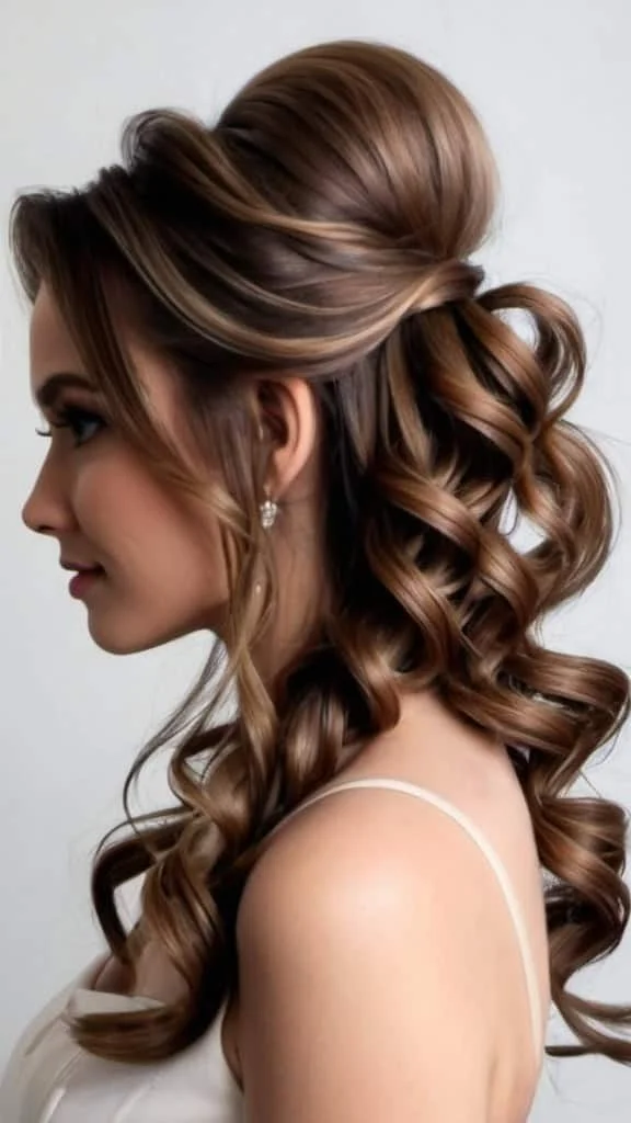 Half-Up Curls Half Up Half Down Hairstyles for Short Hair