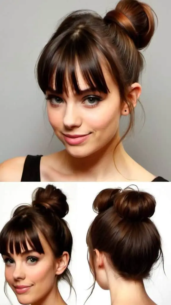 High Bun with Bangs Casual Updos for Long Hair