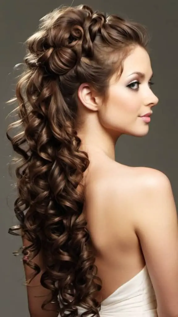 High Half-Updo Long Curly Hairstyles