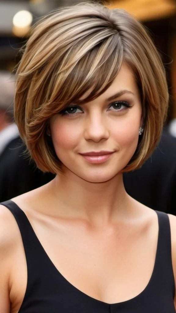 Layered Bob with Side Parted Bangs Short Haircuts for Thick Hair