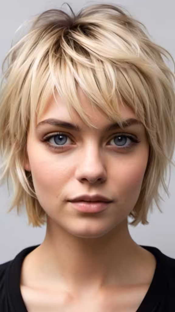 Layered Messy Bob with Micro Bangs Short Blonde Hairstyles