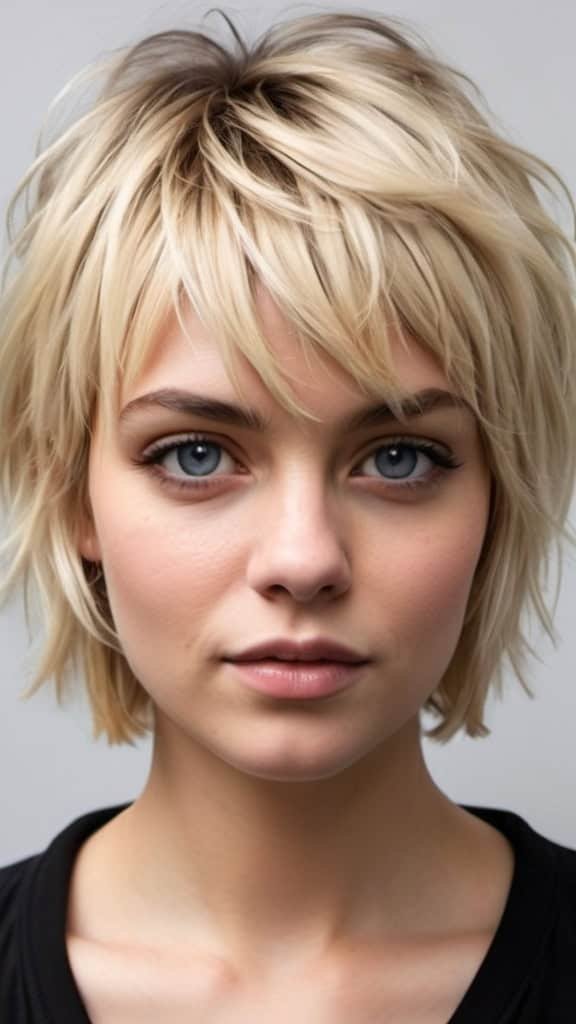 Layered Messy Bob with Micro Bangs Short Blonde Hairstyles