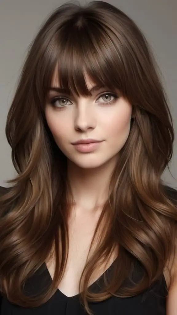Layered Waves with Face-Framing Bangs Long Brown Hairstyles