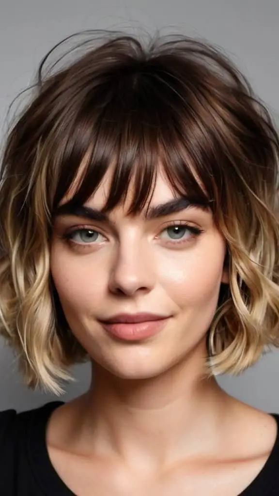Layered Wavy Bob With Brow-Grazing Bangs Short Wavy Hairstyles