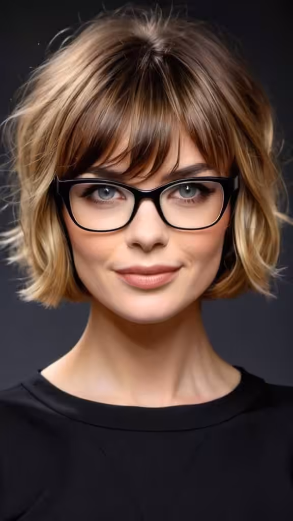 Layered Wavy Bob with Bangs Short Hairstyles For Women With Glasses