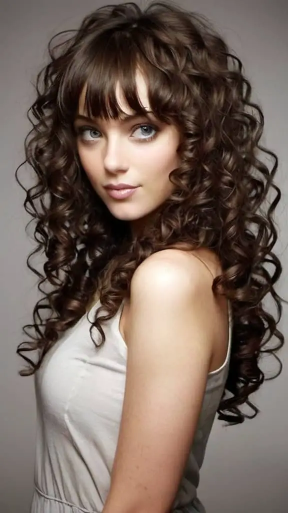 Long Curly Hair with Curly Bangs Hairstyles for Long Thin Hair