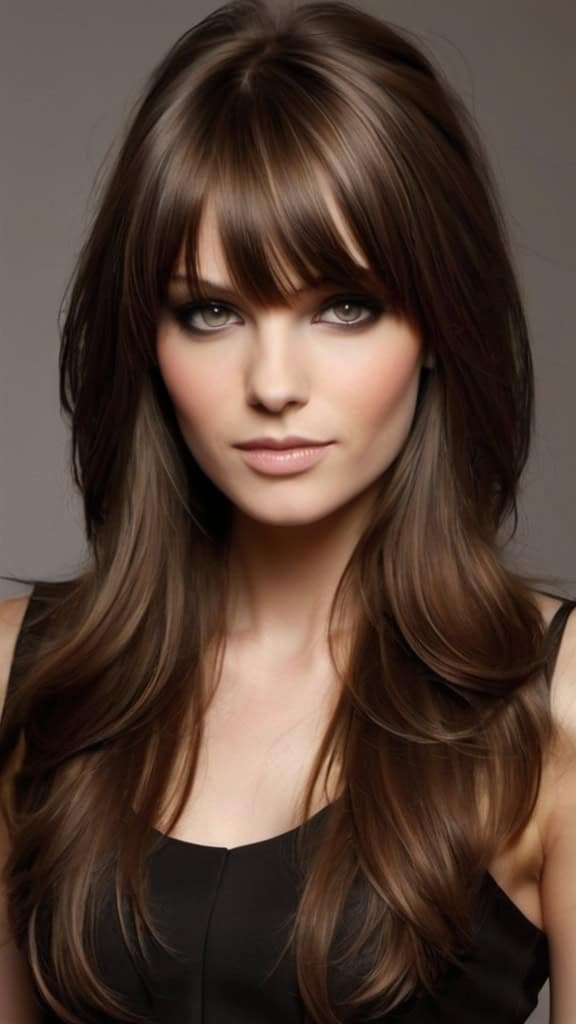 Long Layers with Swooping Bangs Long Brown Hairstyles