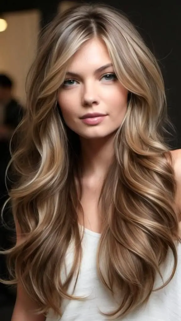Long Loose Curls with Blended Layers Gray hair hairstyles