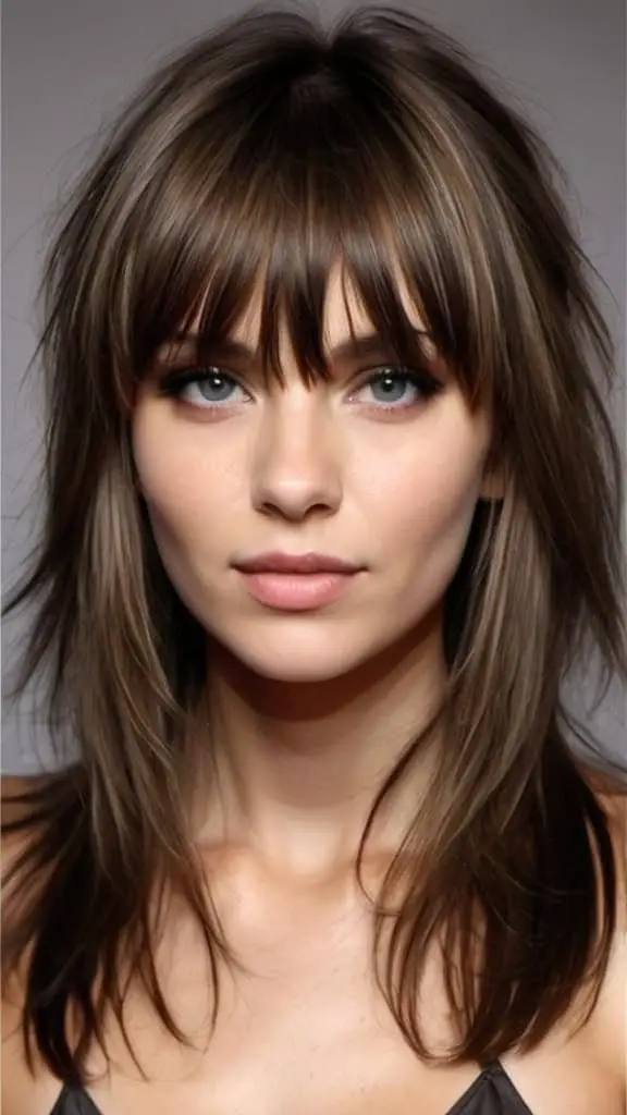Long Shaggy Layers with Wispy Bangs Long Layered Haircuts with Bangs