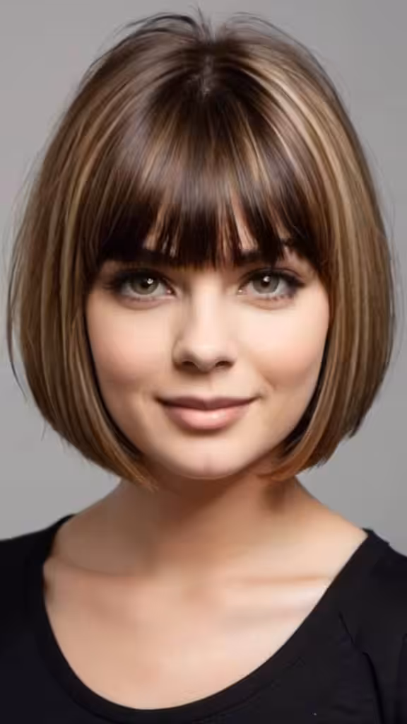 Medium Bob With Full Bangs Short Hairstyles for Round Faces