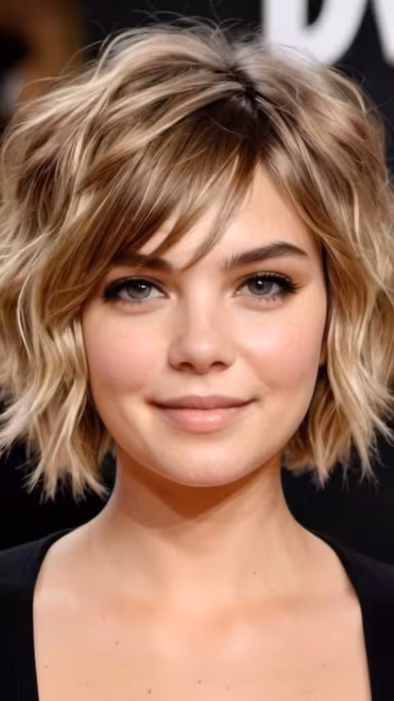 Messy Beach Waves Short Hairstyles for Round Faces