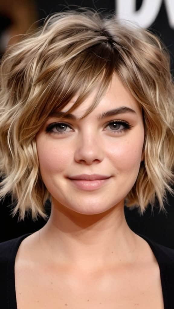 Messy Beach Waves Short Hairstyles for Round Faces