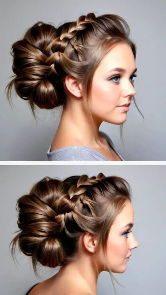 Messy Braid Bun Prom Hairstyles for Long Hair