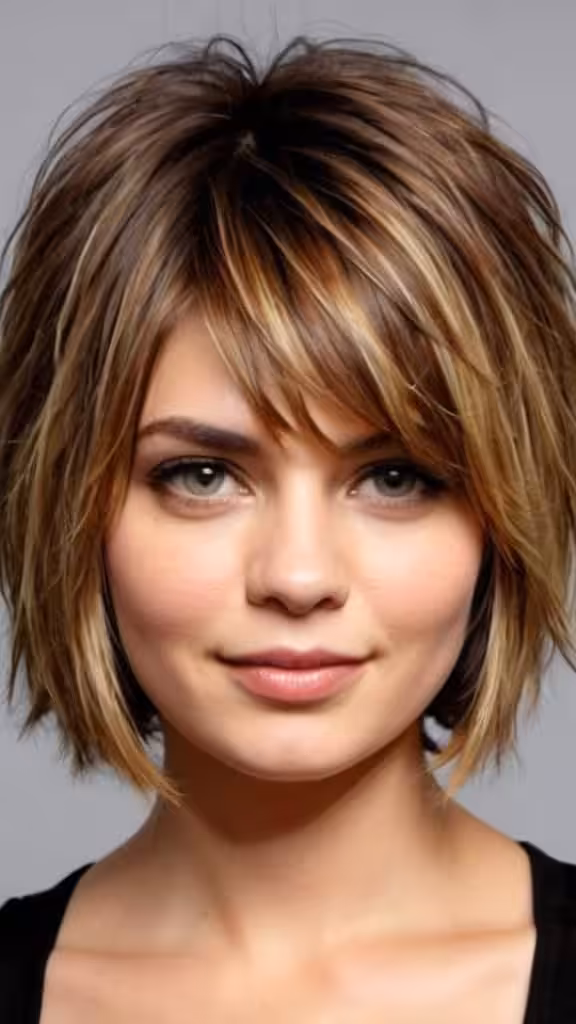 Messy Layered Bob Short Hairstyles for Round Faces