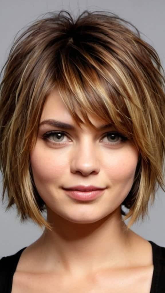 Messy Layered Bob Short Hairstyles for Round Faces