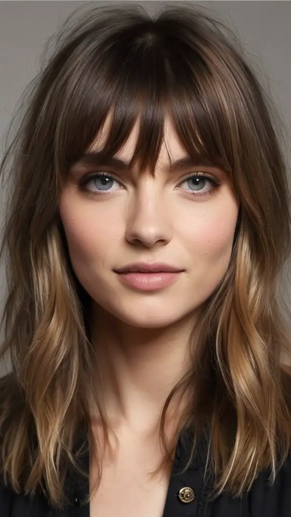Middle-Parted Bangs and Beachy Layers Long Layered Haircuts with Bangs