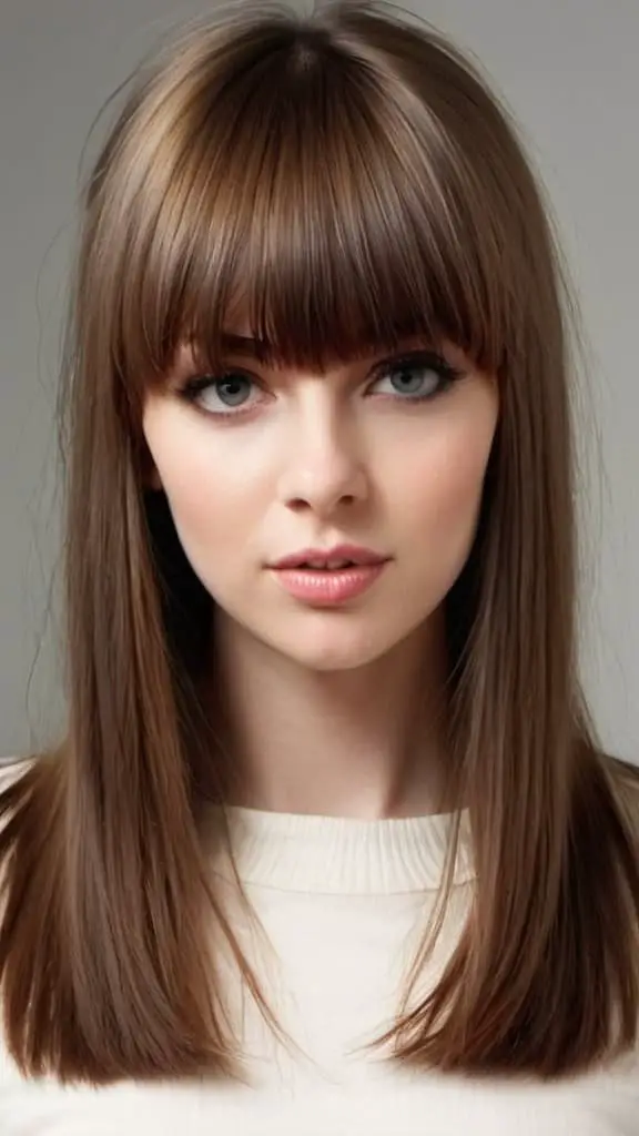 Piece-y Style with Blunt Bangs Hairstyles for Long Straight Hair