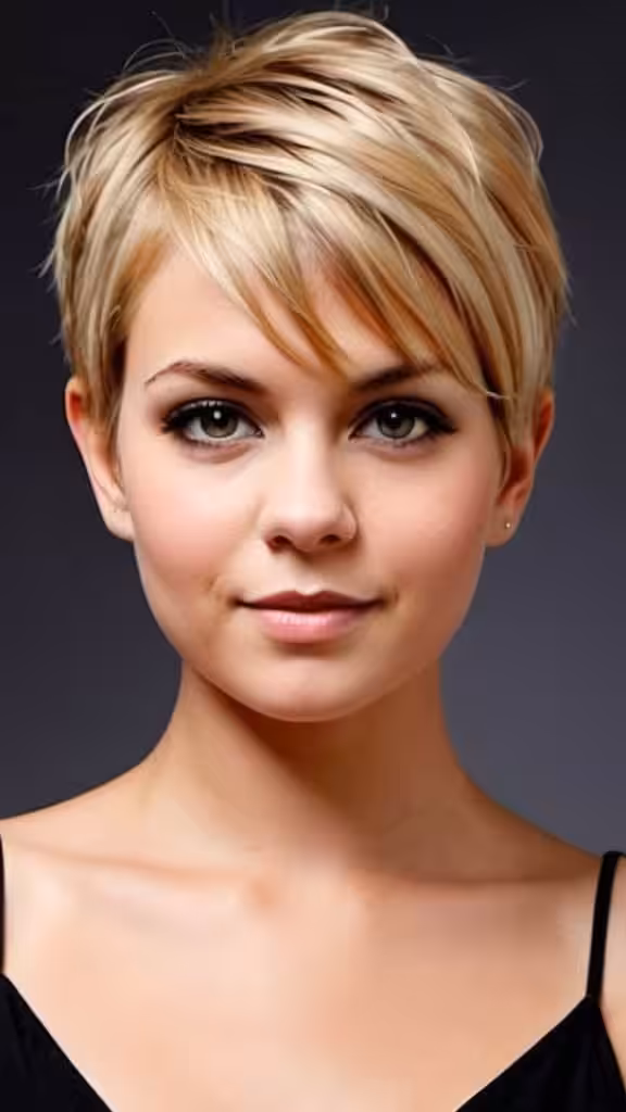 Pixie with Side-Swept Bangs Short Hairstyles for Round Faces