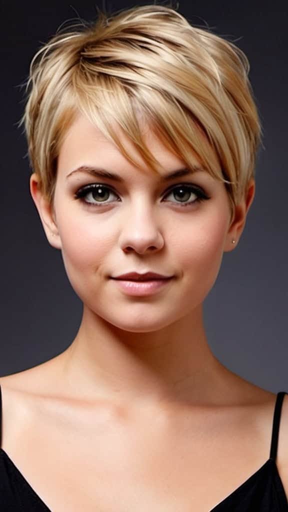Pixie with Side-Swept Bangs Short Hairstyles for Round Faces