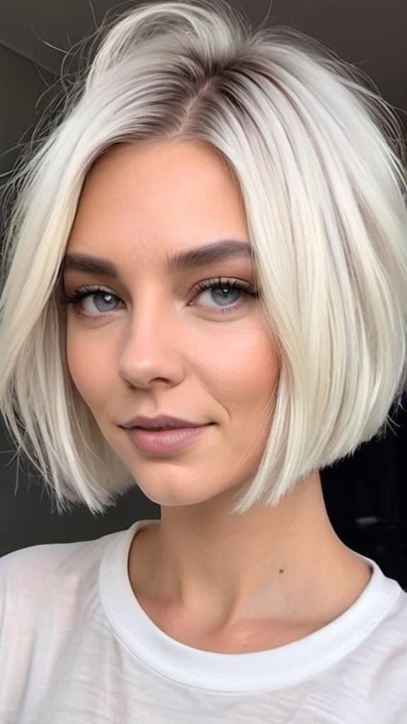 Platinum Blonde Bob with Shadow Roots Short Blonde Hairstyles