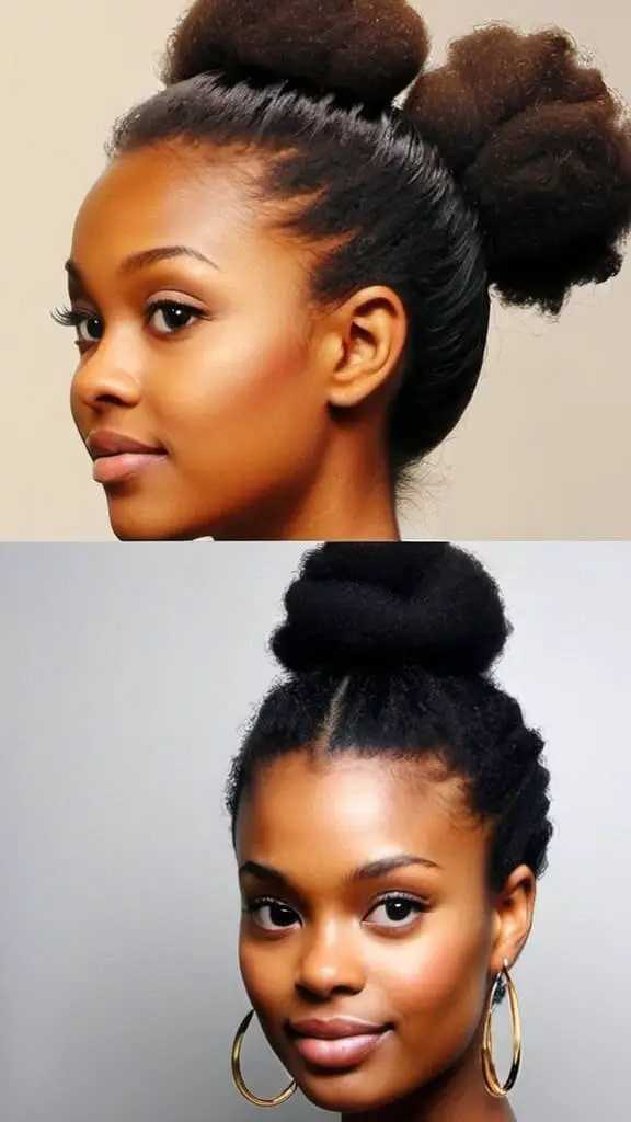 Puff Top Knot Hairstyles for Long Natural Hair