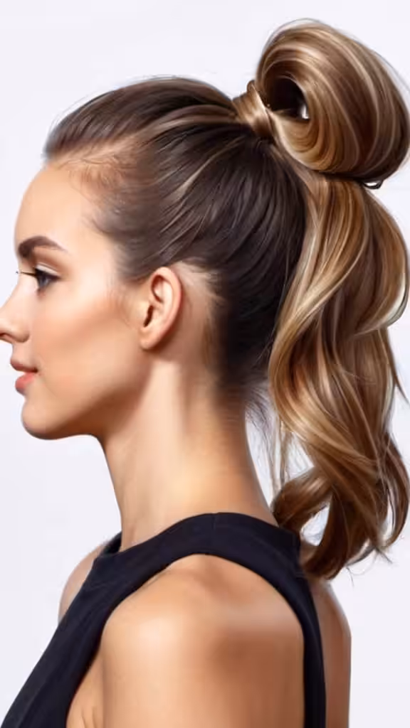 Pull Through Ponytail Long Hairstyles for Women with Round Faces