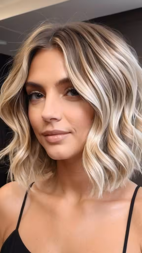 Romantic Waves On Blonde Balayage Hair Balayage Short Hair Looks