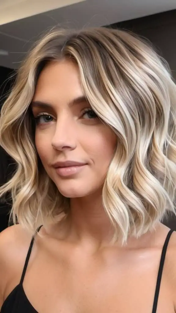 Romantic Waves On Blonde Balayage Hair Balayage Short Hair Looks