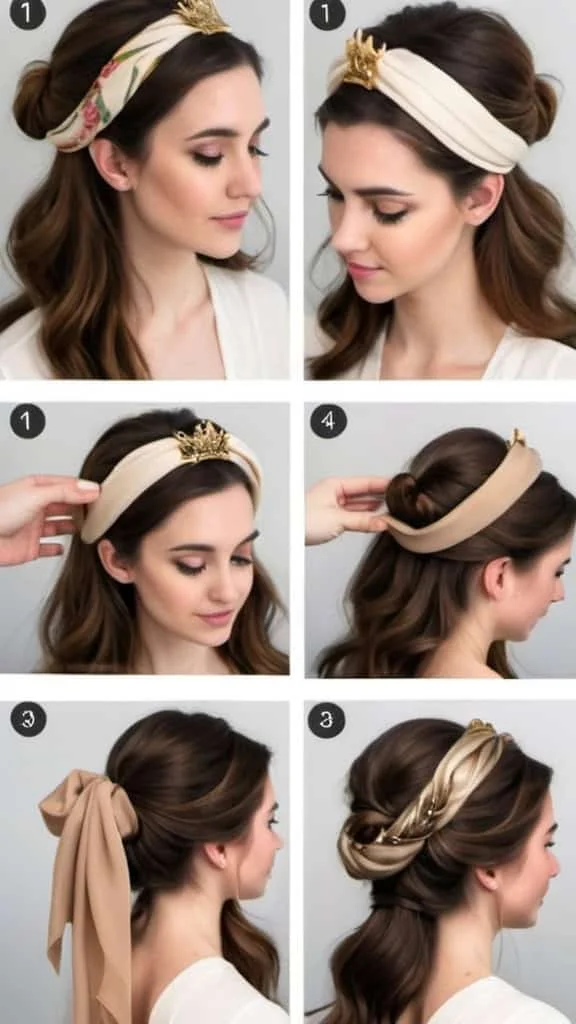 Scarf Crown Half Up Half Down Hairstyles for Short Hair