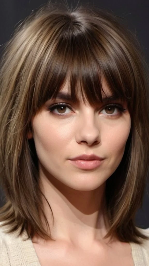 Shaggy Brown Hair with Voluminous Bangs Long Layered Haircuts with Bangs