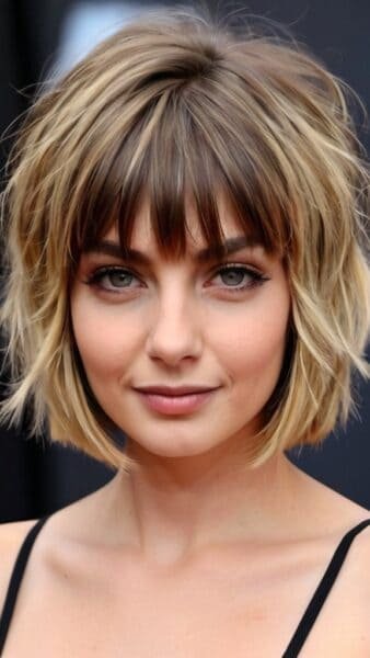 Woman with tousled, short hairstyle perfect for girls of all ages, wearing a black top and smiling softly.