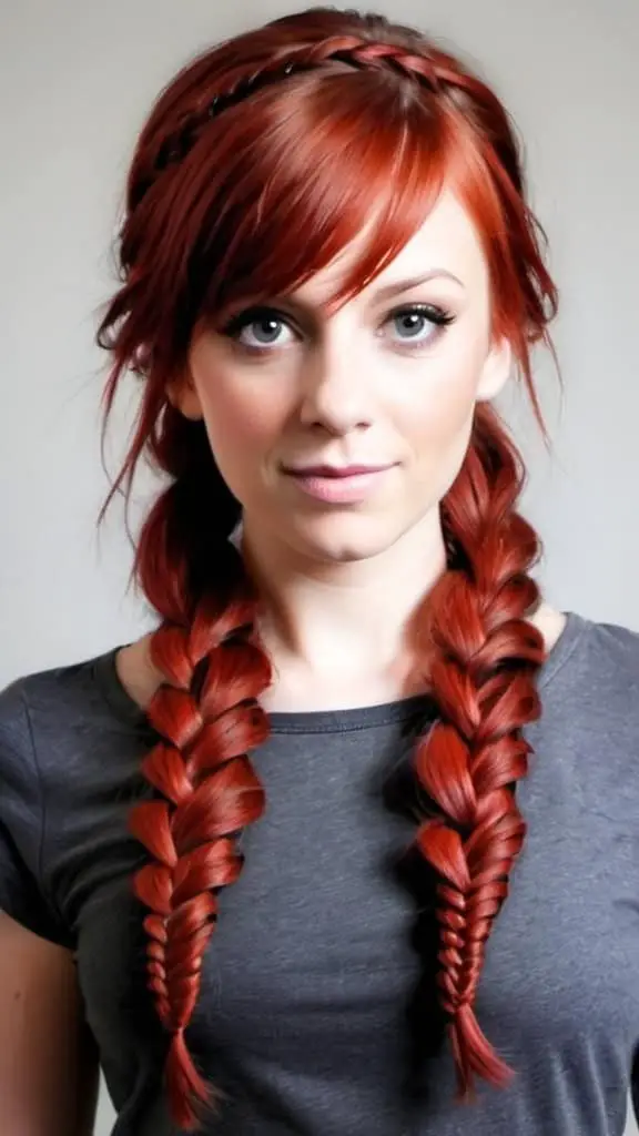 Side Fishtail Braid With Bangs Nifty Red Hairstyles