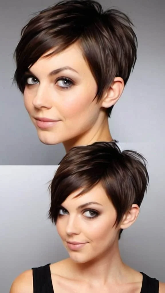 Side Parted Angled Pixie Cut Short Hairstyles for Fine Hair