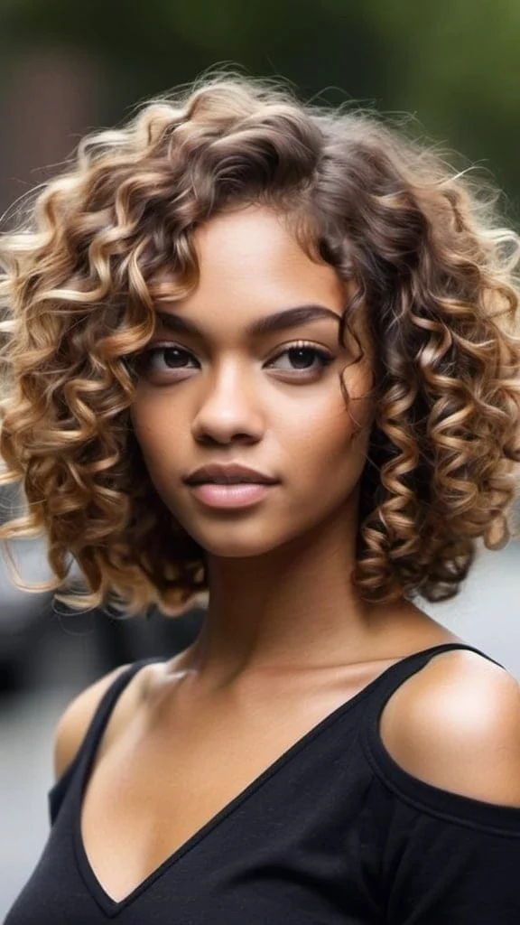 Side-Parted Naturally Curly Bob Hairstyles for Long Natural Hair