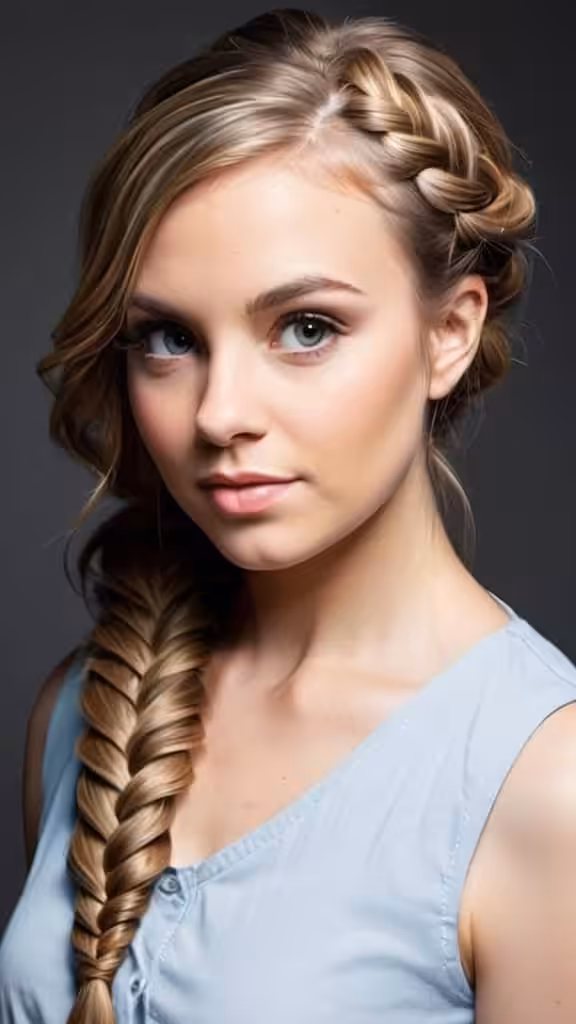 Side-Swept Fishtail Braid Long Hairstyles for Women with Round Faces