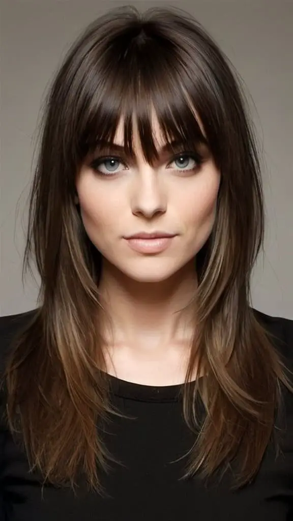 Straight Layered With Cut With Bangs Long Layered Haircuts Layered Haircuts For Long Hair