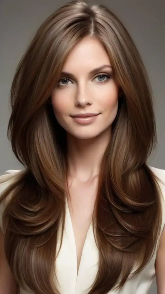 Straight Long Layers with Flipped Ends Long Brown Hairstyles