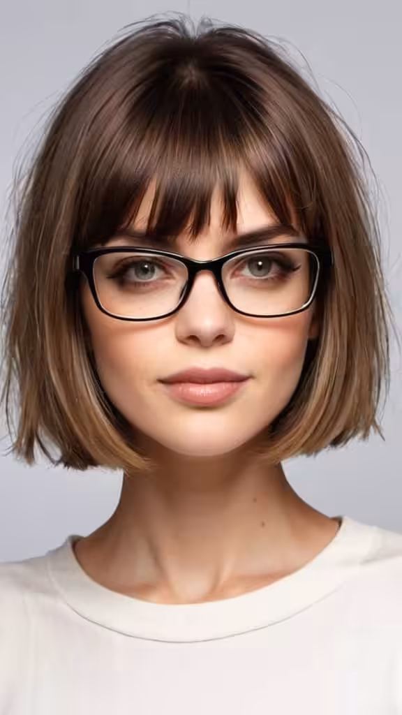 Textured Bob with Bangs Short Hairstyles For Women With Glasses