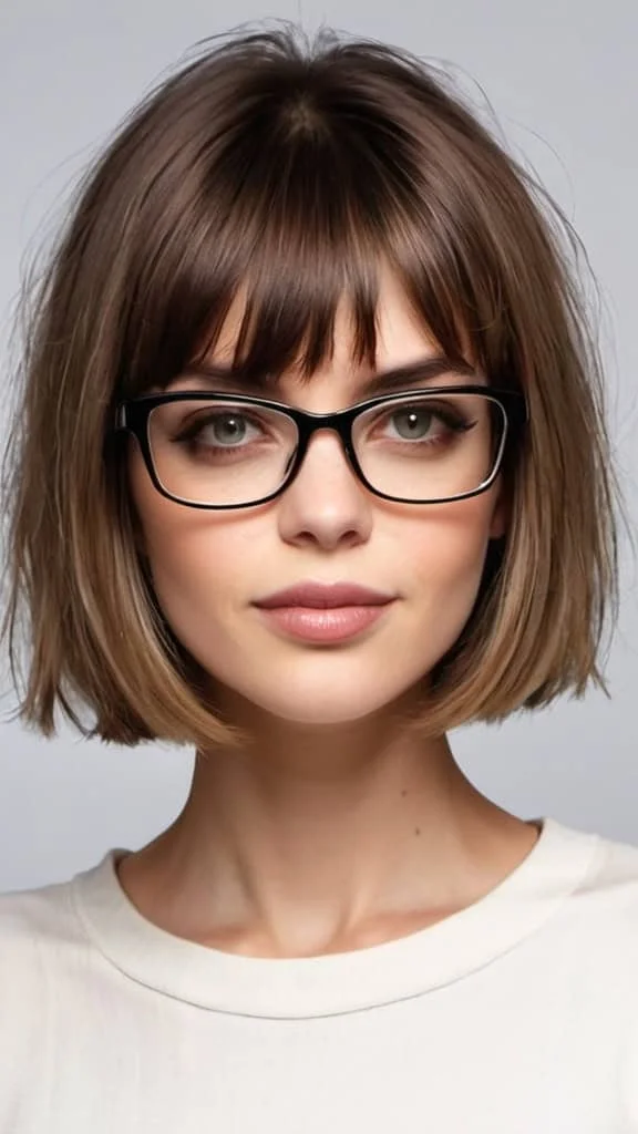 Textured Bob with Bangs Short Hairstyles For Women With Glasses