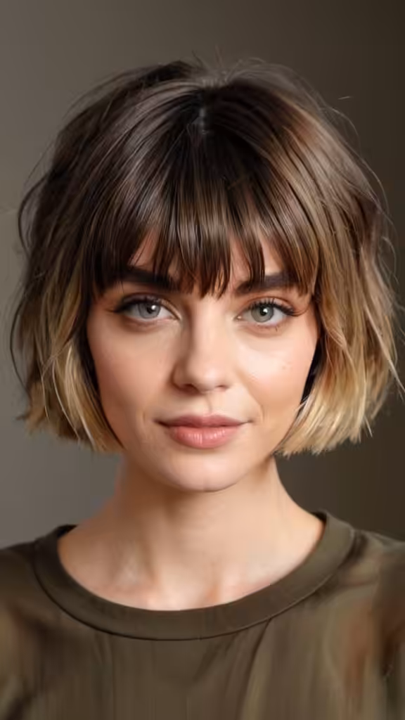 Textured Bob with Curtain Bangs Short Hair with Bangs