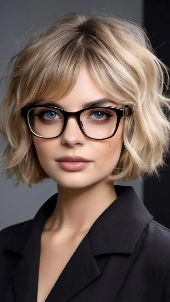 Tousled Wave Bob Short Hairstyles For Women With Glasses