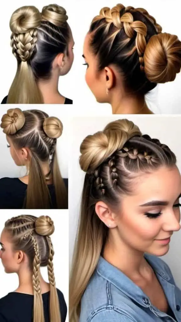 Triple Cornrows and Bun Half Up Half Down Hairstyles for Short Hair