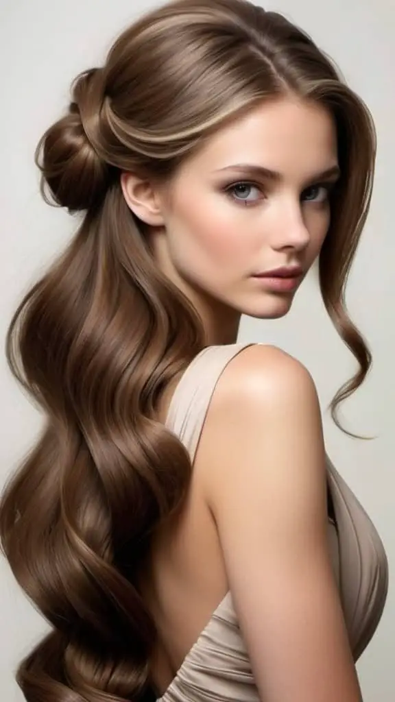 Tucked Back Long Brown Hairstyles
