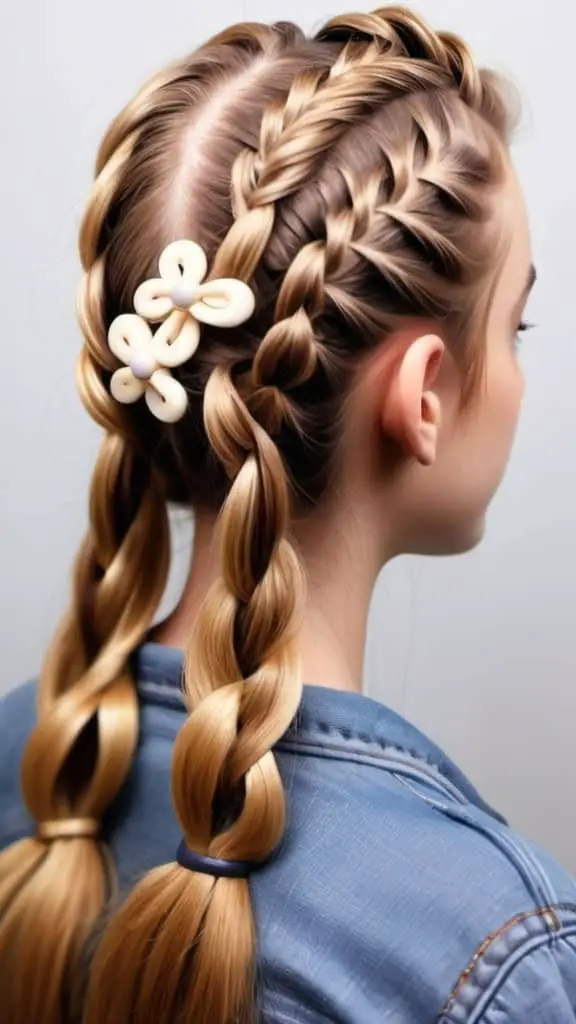 Twin Braids with Hair Clips Braided Hairstyles for Long Hair