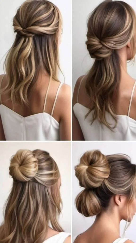 Twisted Bun Half-Up Hairstyle Half Up Half Down Hairstyles for Short Hair