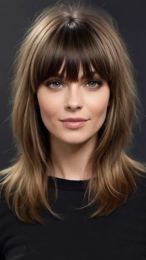 Voluminous Layers With Thin Bangs Long Layered Haircuts with Bangs