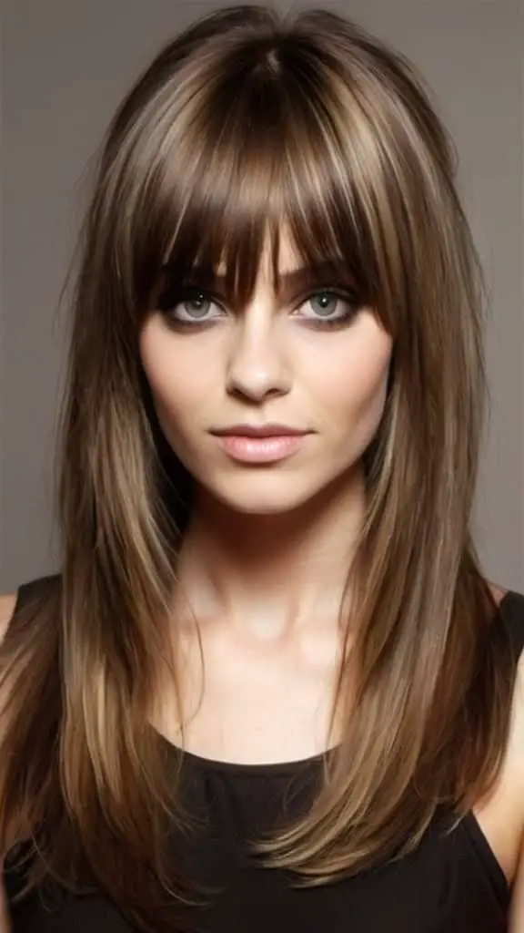 Waterfall Bangs and Butterfly Layers Hairstyles for Long Thin Hair