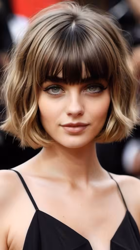 Wavy Bob With See-through Bangs Short Hair with Bangs